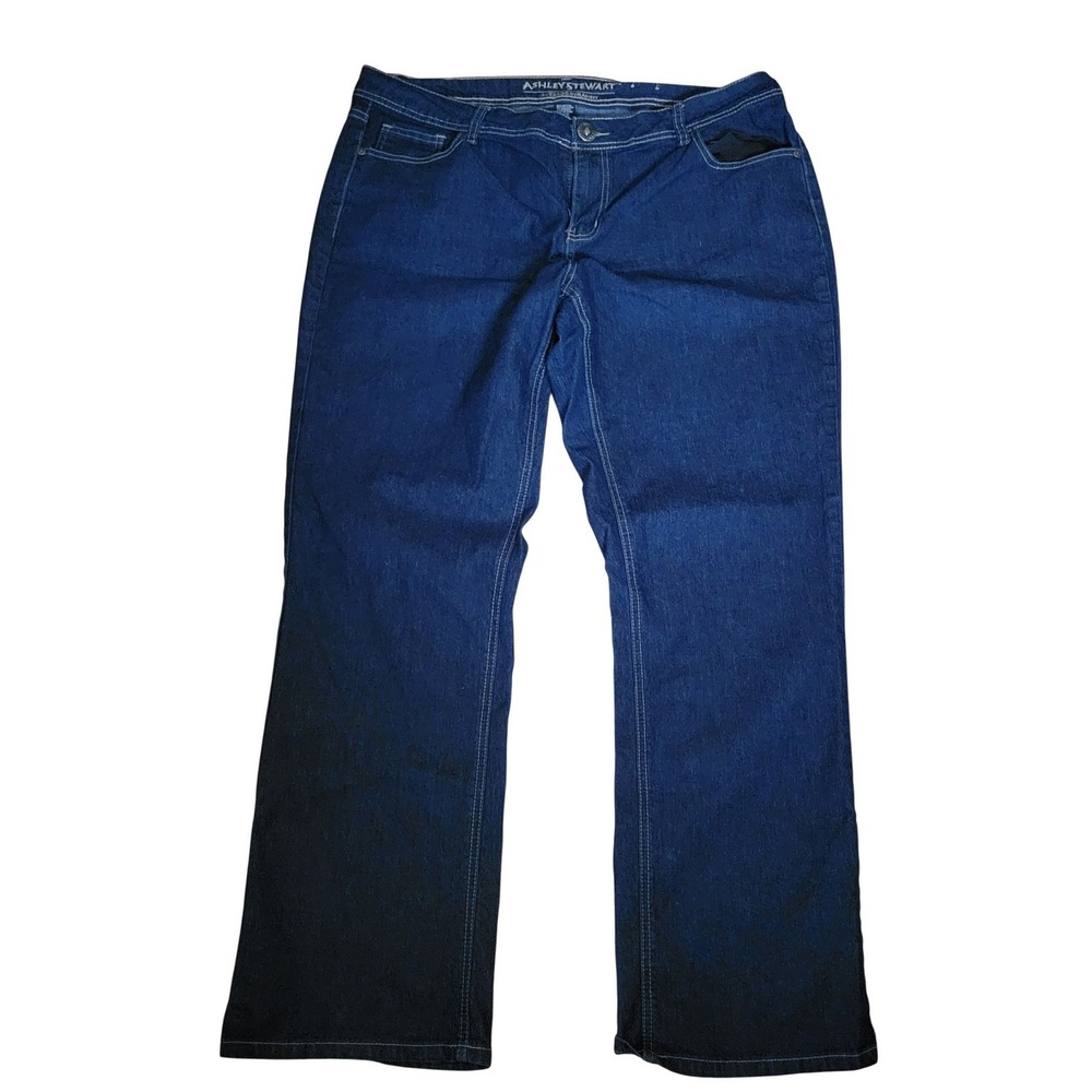 Ashley Stewart Average Straight Leg Jeans Womens 18W Dark Wash Stretch Denim